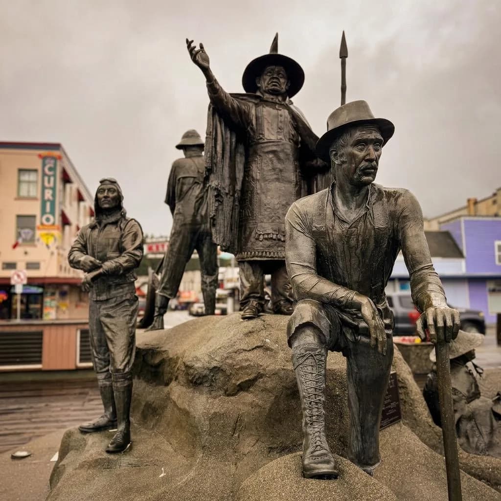 The Rock bronze pioneer statue on the Ketchikan waterfront
