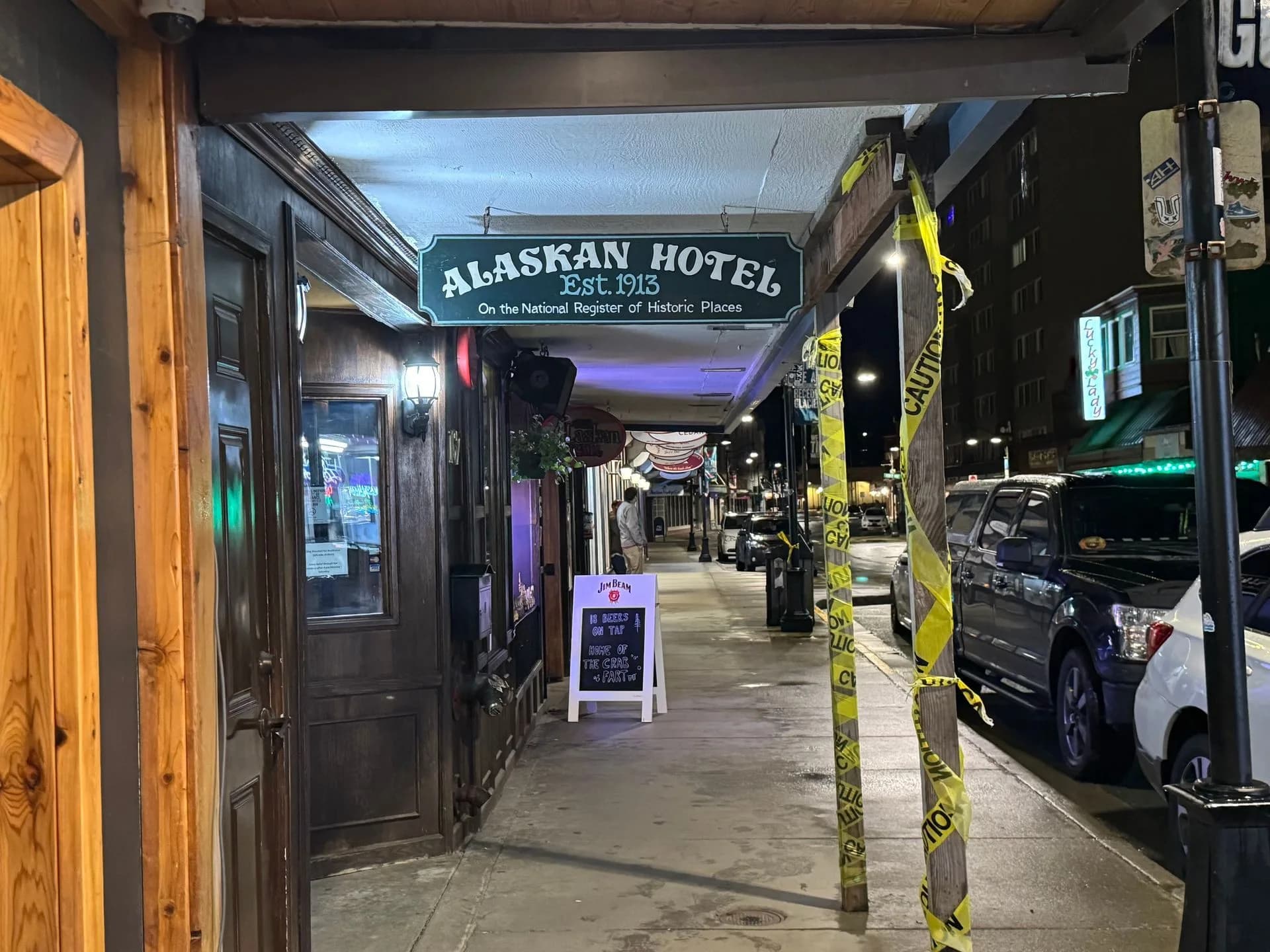 Sign outside the haunted Alaskan Hotel and Bar in Juneau