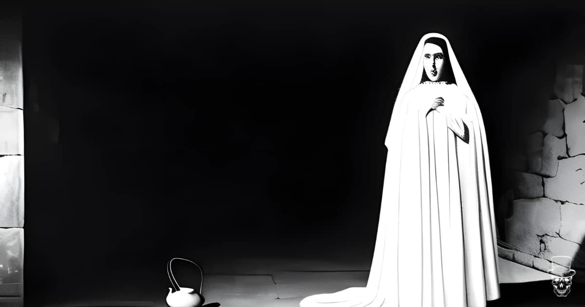 A woman in a black dress is standing on a train track.