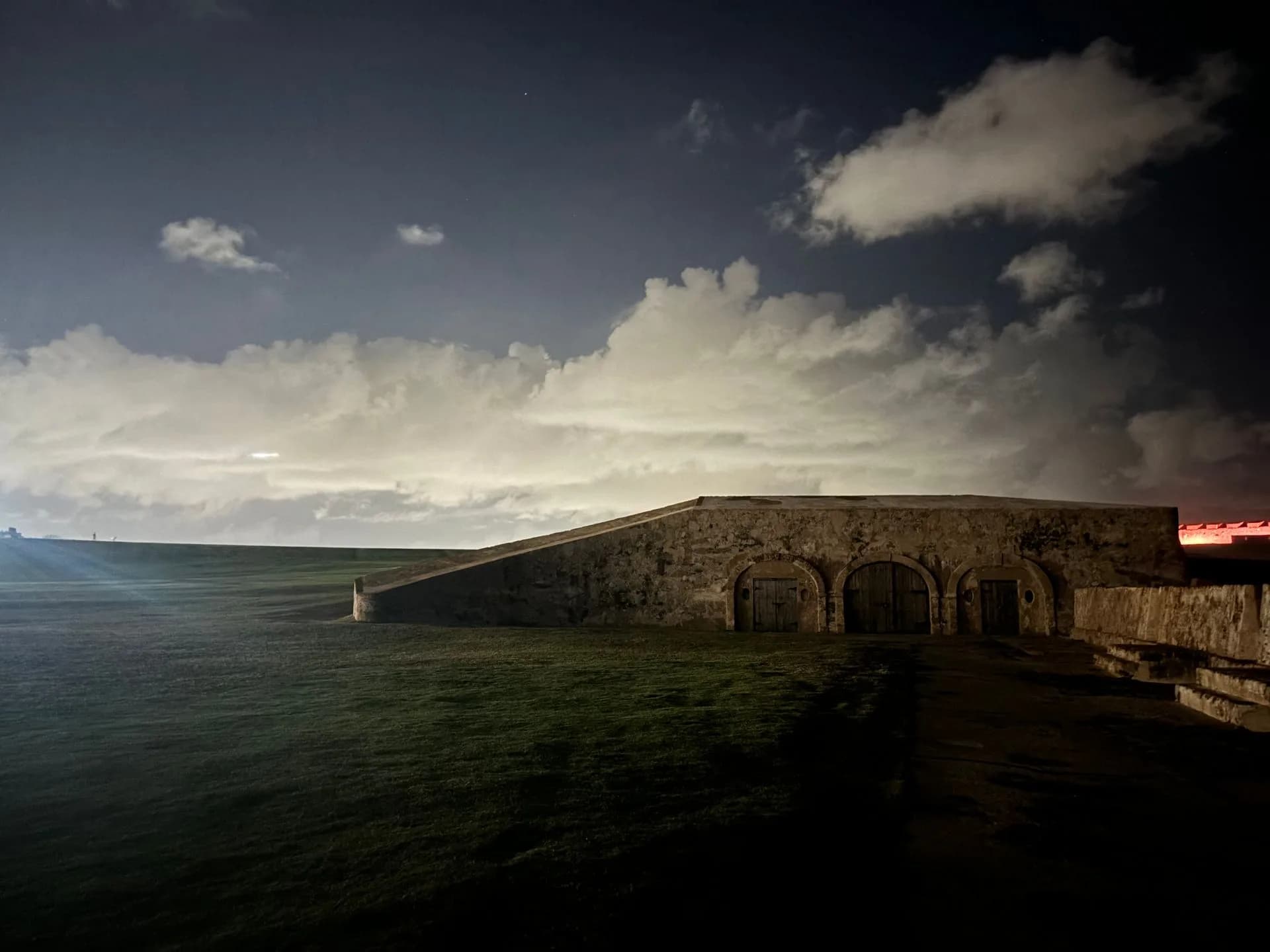 Stone Spanish fort in Old San Juan at dusk