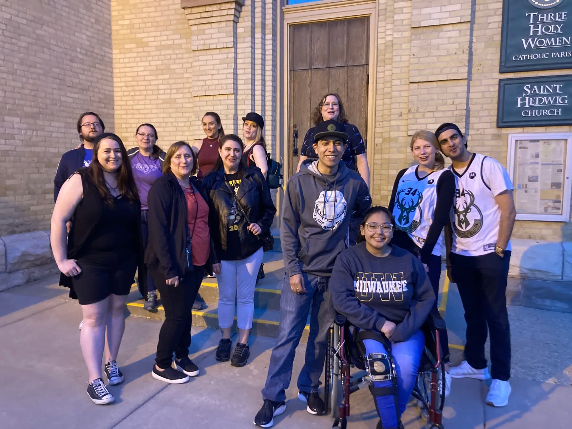 Tour group outside St. Hedwig's Church on Brady Street