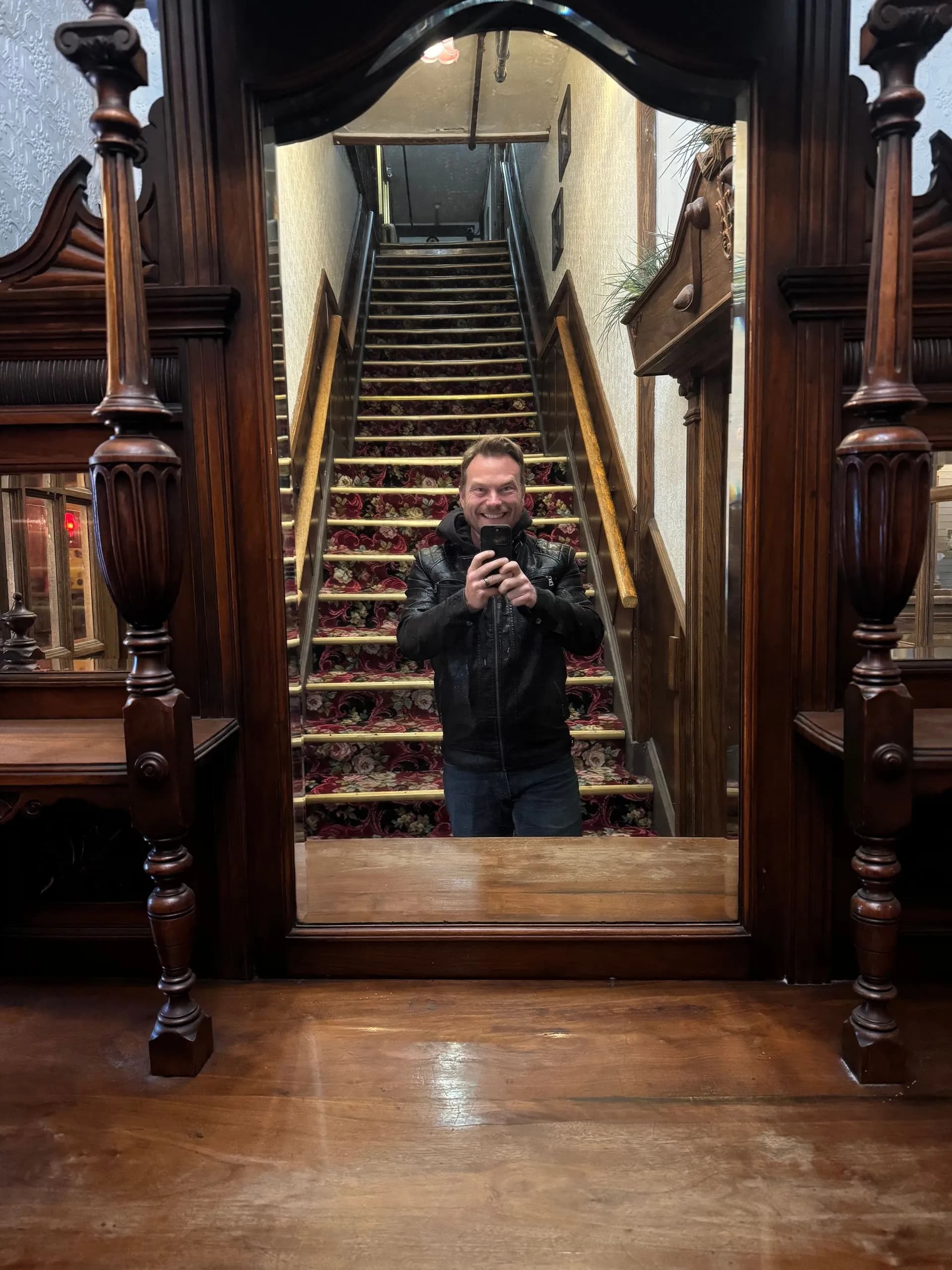 Mike Huberty taking a selfie looking for ghosts in the Alaskan Hotel and Bar