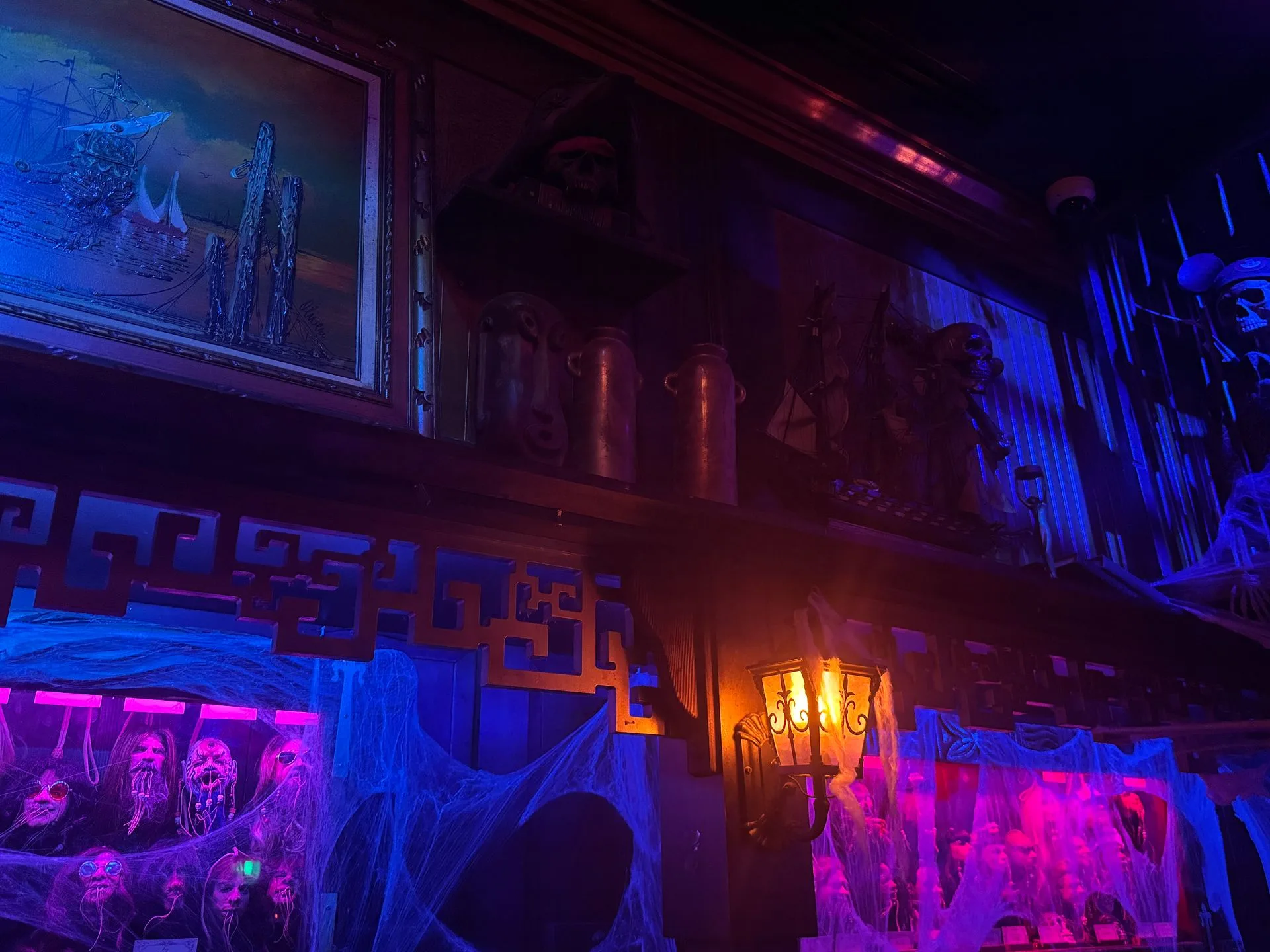 Urns on the shelf at the Golden Tiki Bar in Las Vegas, Nevaada