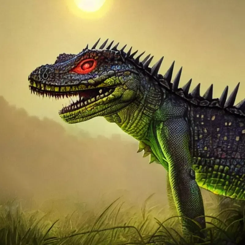 A lizard with red eyes is standing in the grass