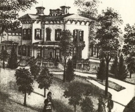 A drawing of The Maxwell Mansion from the Nineteenth Century