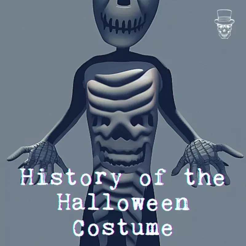 A picture of a skeleton with the words history of the halloween costume below it