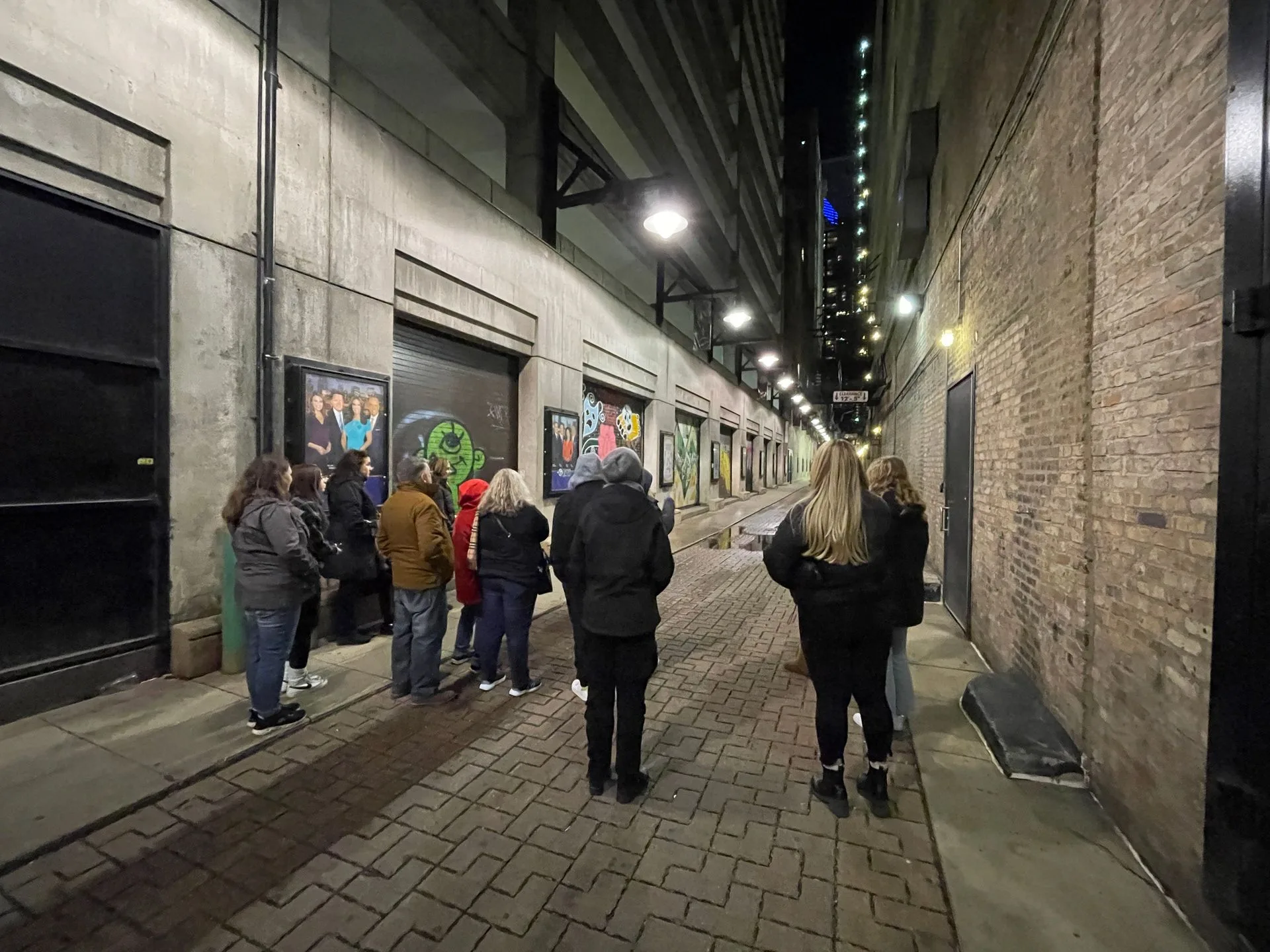 Exploring Death Alley behind the James M. Nederlander Theatre in Chicago, Illinois