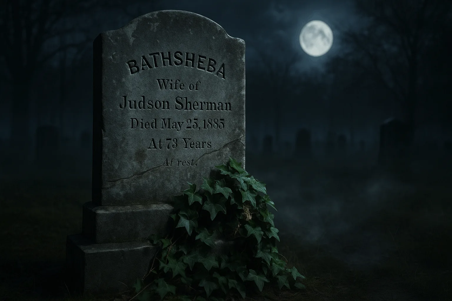 Bathsheba Sherman's tombstone used to look like this. Here's a link to photos of Bathsheba Sherman's actual grave!