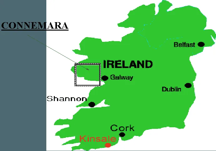A map showing the location of connemara in ireland