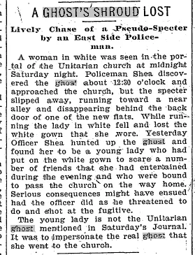 A newspaper article about a ghost 's shroud lost