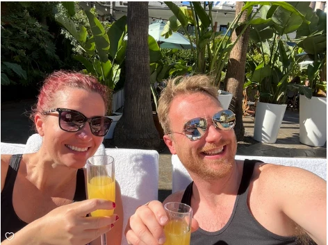 Having a mimosa at the Tropicana pool  at the Hollywood Roosevelt where Marilyn's ghost is still seen