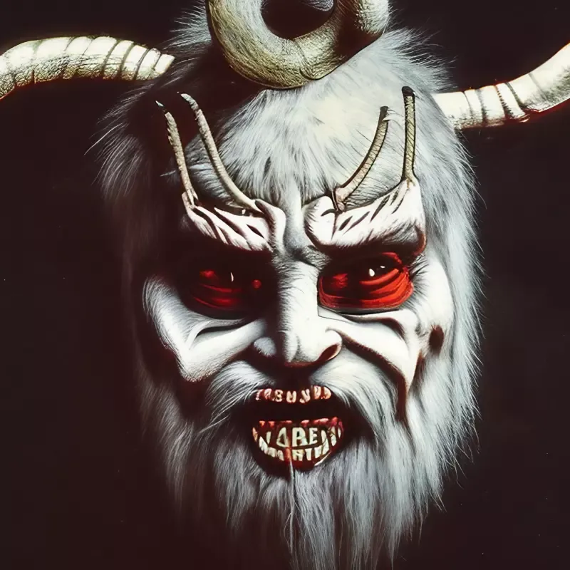 A painting of a demon with horns and a beard