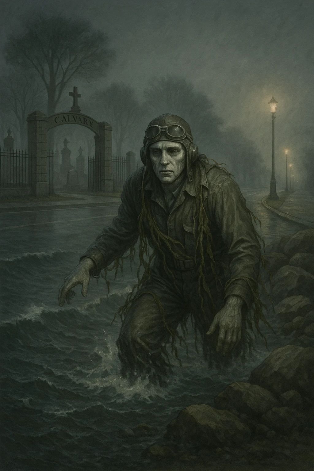 A rendition of Seaweed Charlie trying to cross Sheridan Road to Calvary Cemetery