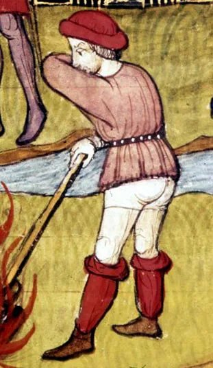 Detail of a miniature of the burning of the Grand Master of the Templars and another Templar. public domain, via Wikimedia Commons.