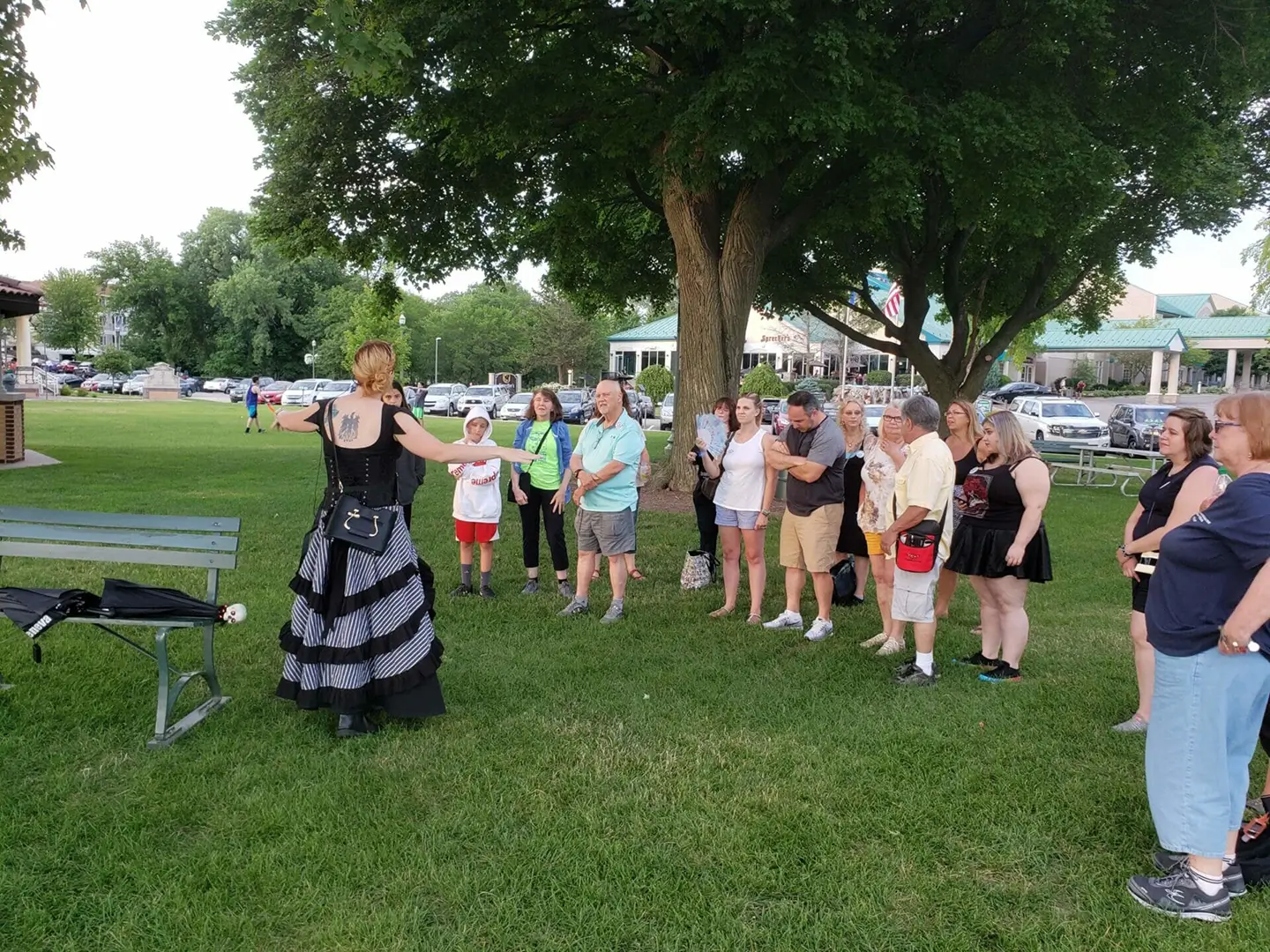 Halloween-season ghost tour with seasonal decor