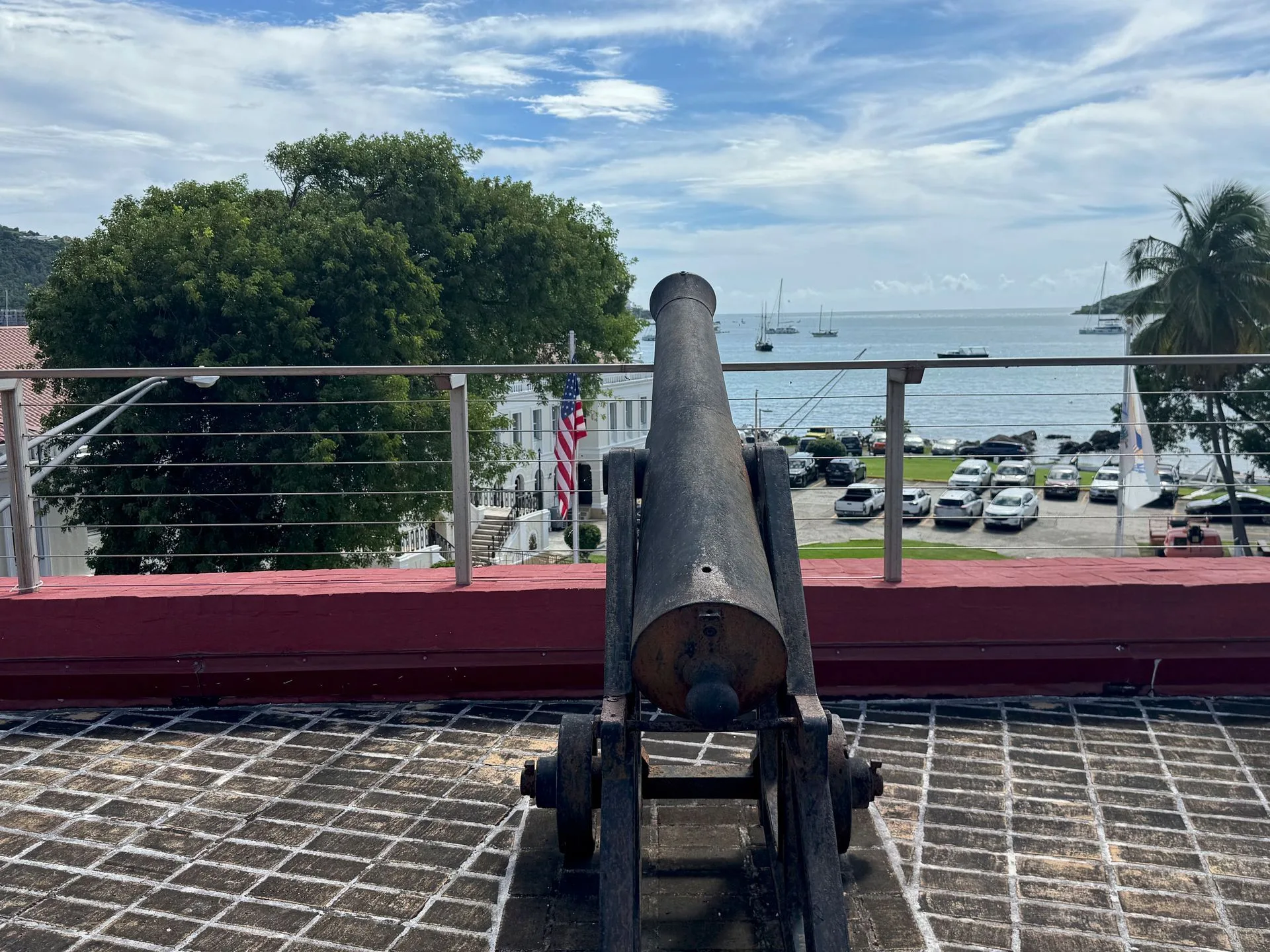 The cannon on the rooftop of Fort Christian overseeing the Charlotte Amalie harbor